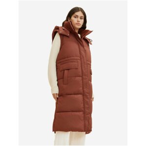 Tom Tailor Brown Women's Quilted Winter Coat with Detachable Sleeves and Hood To - Women