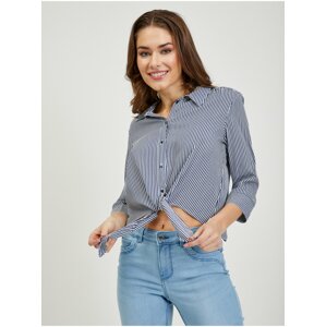 White-blue women's striped shirt with knot ORSAY
