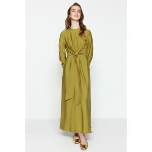 Trendyol Oil Green Woven Dress with Tie Waist Detail