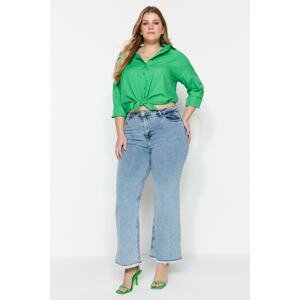 Trendyol Curve Light Blue High Waist Dirty Tie Detailed Wide Leg Jeans