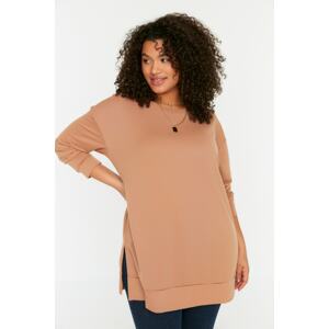 Trendyol Curve Plus Size Sweatshirt - Brown - Regular fit