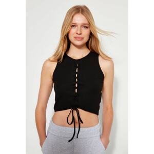 Trendyol Black Tie Detailed Corduroy Knitted Blouse