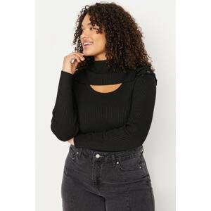 Trendyol Curve Black Detachable Collar Corduroy Knitwear Sweater
