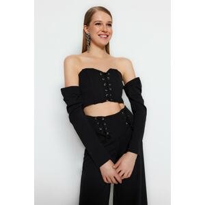 Trendyol Black Crop Lined Woven Pile Tiered Blouse