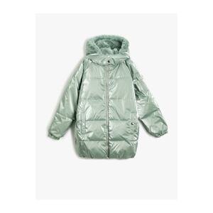 Koton Long Shiny Puffy Coat Hooded with Imitation Detailed.