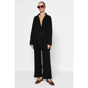 Trendyol Black Slit Detailed Cardigan-Pants Knitwear Set