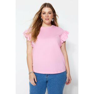 Trendyol Curve Plus Size T-Shirt - Pink - Regular fit