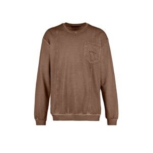 Trendyol Brown Men's Relaxed Fit Crew Neck Long Sleeve Embroidered Pocket Sweatshirt