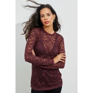 Cool & Sexy Women's Claret Red Lace Blouse