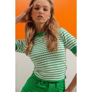 Trend Alaçatı Stili Women's Green Crew Neck Patterned Seasonal Crop Knitwear Blouse
