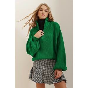 Trend Alaçatı Stili Sweater - Green - Oversize