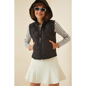 Happiness İstanbul Women's Black Hooded Quilted Vest
