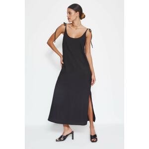 Trendyol Black Straight Cut Slit Strappy Maxi Woven Dress