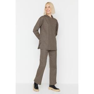 Trendyol Brown Hooded Knitwear-Look Sweatshirt-Pants, Knitted Suit