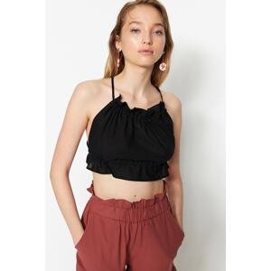 Trendyol Black Crop Woven Frill Blouse