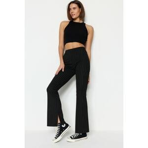 Trendyol Black Smart Slit Flare/spanyol láb magas derékú csíkos kötött leggings nadrág