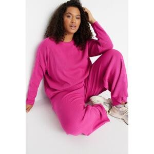Trendyol Curve Fuchsia Ribbed Crew Neck Knitwear Sweater Trousers Suit