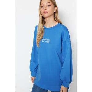 Trendyol Blue Knitted Sweatshirt with Embroidery Detail
