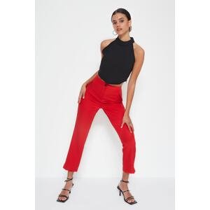 Trendyol Red Ankle-Length Weave High Waist Trousers