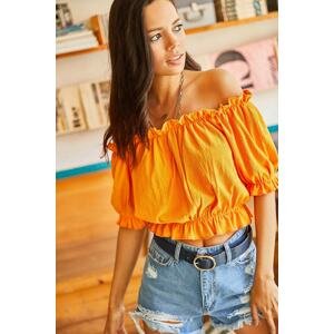 Olalook Women's Orange Gipsy Crop Knitted Blouse