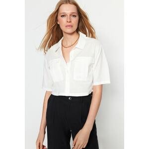 Trendyol Ecru Double Pocket Crop Woven Shirt