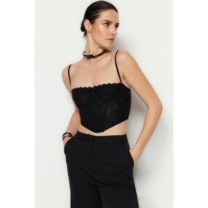 Trendyol Black Crop bélelt fűző Részletes csipke Bustier