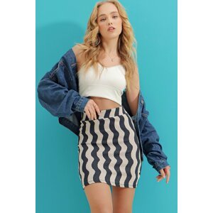 Trend Alaçatı Stili Women's Navy Blue Patterned Knitwear Mini Skirt