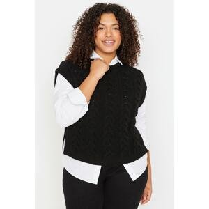 Trendyol Curve Black Crew Neck Knitted Tricot Sweater With Hair Knitted Detail