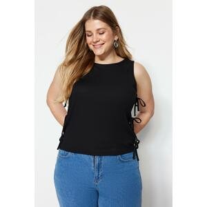 Trendyol Curve Black Crop Knitted Blouse with Tie Details
