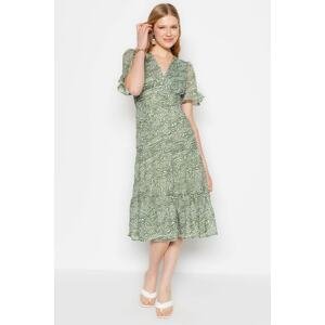 Trendyol Green Animal Patterned A-line/Bell Form Flounced Midi Lined Woven Dress
