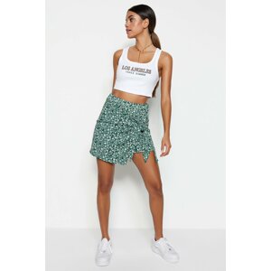 Trendyol Green Floral Pattern Tie Detailed High Waist Crisp Knitted Shorts Skirt