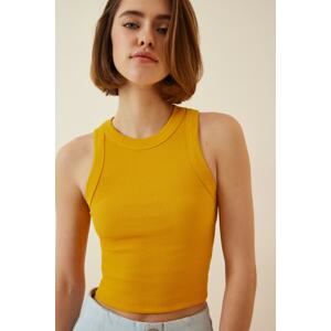 Happiness İstanbul Women's Yellow Halterneck Crop Knitted Blouse