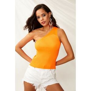 Cool & Sexy Women's Orange One-Shoulder Knitwear Blouse YV90