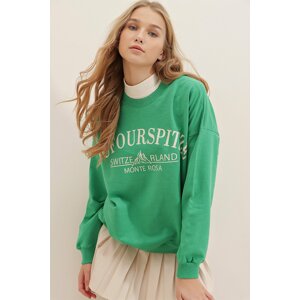 Trend Alaçatı Stili Sweatshirt - Green - Oversize
