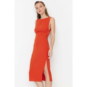 Trendyol Orange Fitted Window/Cut Woven Out Detailed Elegant Evening Dress