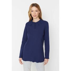 Trendyol Navy Blue Knitted Sweatshirt with Detailed Collar