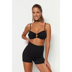 Trendyol Black Textured Shorts High Waist Bikini Bottoms with Normal Legs