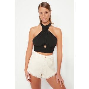 Trendyol Black Crop Woven Cut Out/Window Blouse