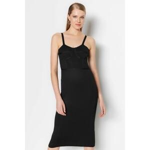 Trendyol Black Midi Knitwear Dress With Corset Detail