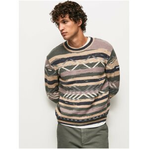 Beige-Green Mens Patterned Sweater Pepe Jeans Niam - Men