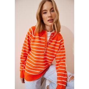 Happiness İstanbul Women's Orange Buttoned Collar Knitwear Sweater