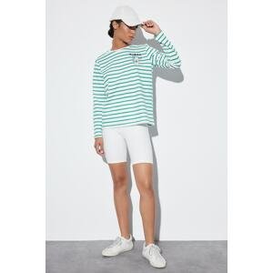 Trendyol Green Striped Long Sleeve Knitted Print Detailed T-Shirt