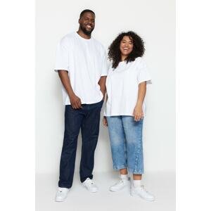 Trendyol White Men's Plus Size Oversize Comfortable Basic 100% Cotton Crew Neck T-Shirt