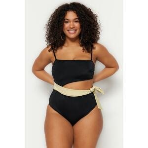 Trendyol Curve Black Lace-up Detailed Swimsuit with Straps