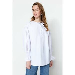 Trendyol White Tied Collar Woven Cotton Tunic