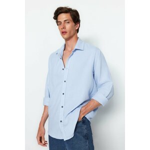 Trendyol Light Blue Men's 100% Cotton Relaxed-Fit Wide Fit Shirt with a Wrinkly Look