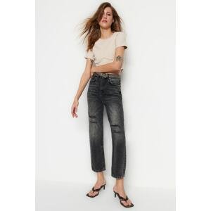 Trendyol Black Ripped High Waist Straight Jeans