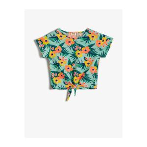 Koton Short-Sleeved Floral T-Shirt with Tie Waist