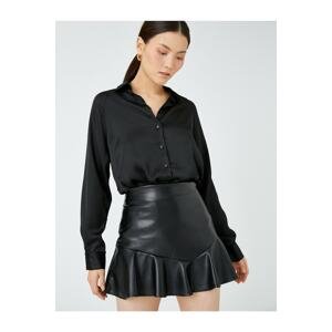 Koton Leather Look Mini Skirt with Ruffles
