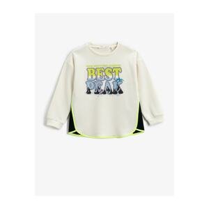 Koton Color Contrast Sweatshirt Slogan Theme with Printed Ribbed